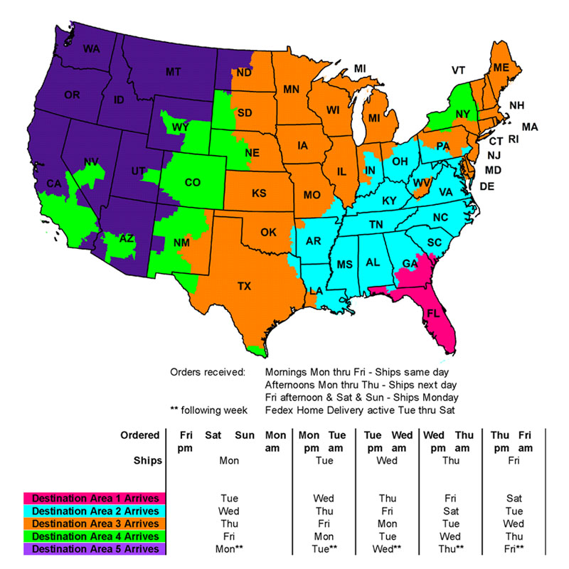 FedEx Shipping Days map